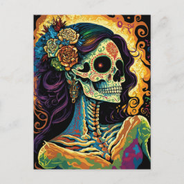 Postal El Día de la Catrina del Arte del Esqueleto Mexica