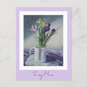 Postal El día de la madre flores púrpura vintage pintando
