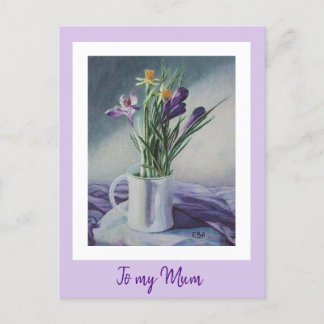 Postal El día de la madre flores púrpura vintage pintando