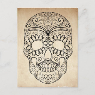 Postal El Día De La Muerta Calavera Grungy