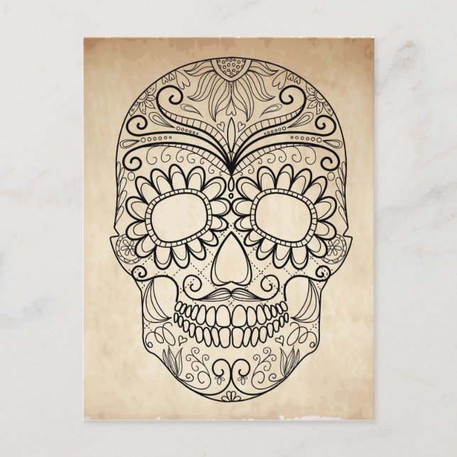 Postal El Día De La Muerta Calavera Grungy (Anverso)