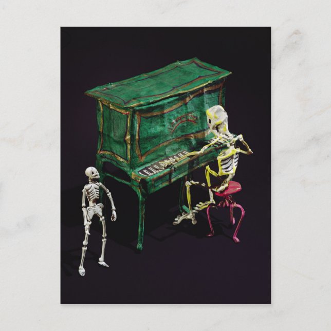 Postal El Día de los Muertos como músicos (Anverso)