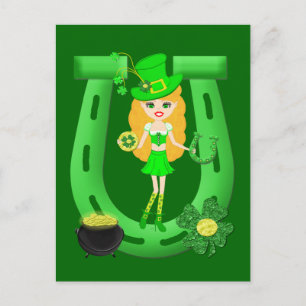 Postal El Día de San Patricio de la rubia Chica Leprechau