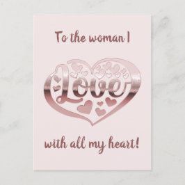 Postal El día de San Valentín amor corazón rosa metálico 