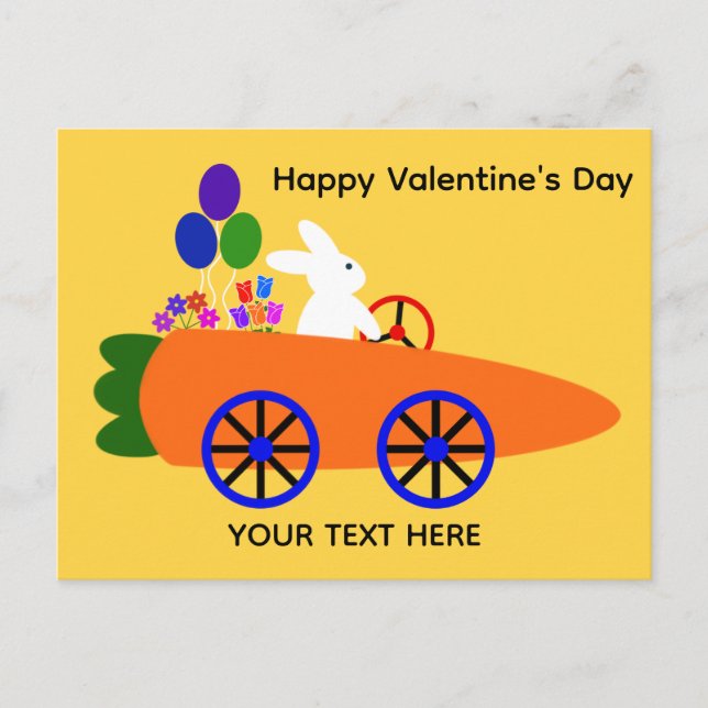 Postal El día de San Valentín Bunny Carrot Car #2 Postcar (Anverso)