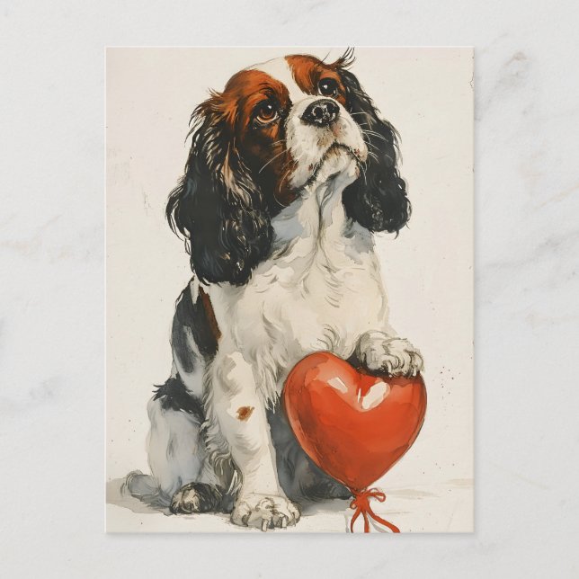 Postal El día de San Valentín Cavalier King Charles Spani (Anverso)