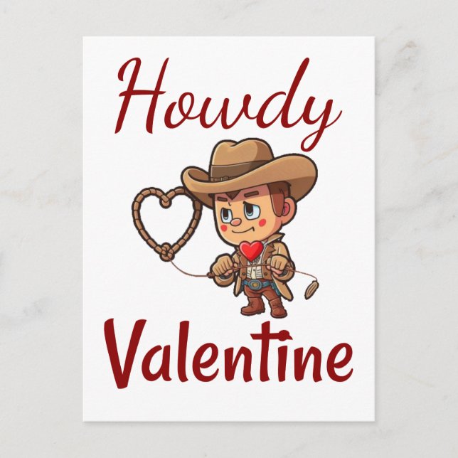 Postal El día de San Valentín Cowboy "Howdy Valentine" (Anverso)