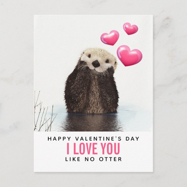Postal El día de San Valentín Cute Otter con corazón (Anverso)