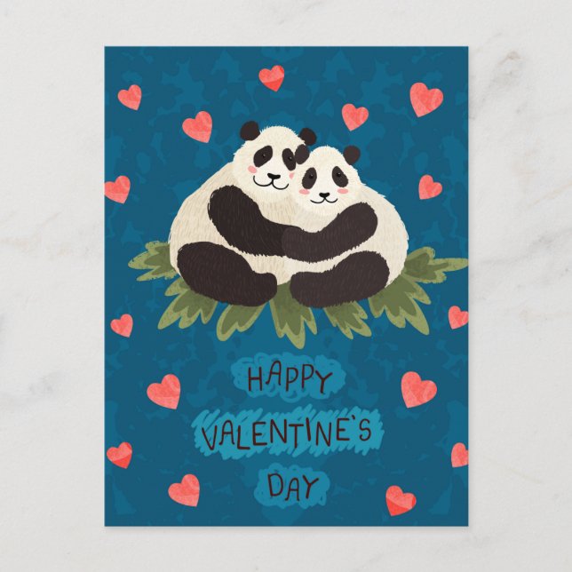 Postal El día de San Valentín Cute Pandas (Anverso)