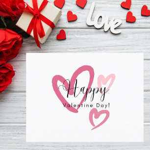 Postal El día de San Valentín de corazón de pincel rosado