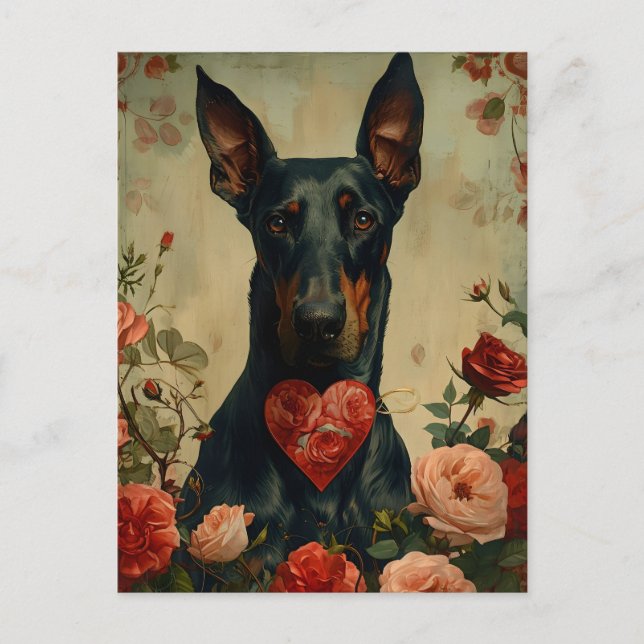 Postal El día de San Valentín de cosecha Doberman (Anverso)