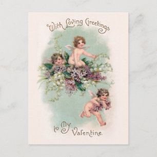 Postal El día de San Valentín de Cute Vintage Cherubs y V