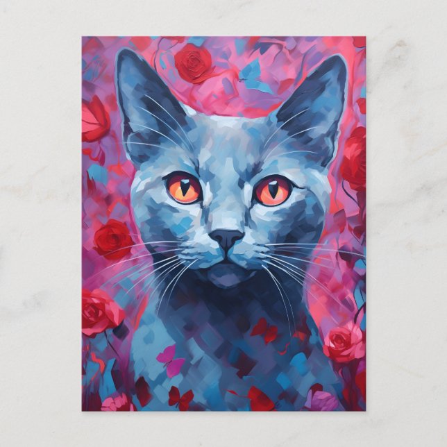 Postal El día de San Valentín de gato azul de Rusia (Anverso)