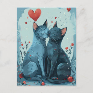 Postal El día de San Valentín de gatos azules de Rusia