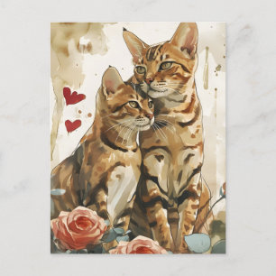Postal El día de San Valentín de gatos bengalíes