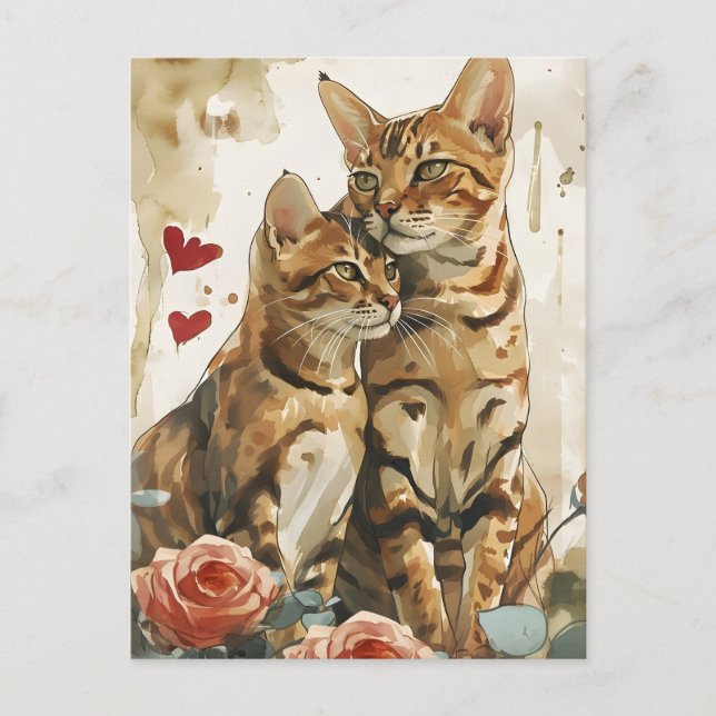 Postal El día de San Valentín de gatos bengalíes (Anverso)