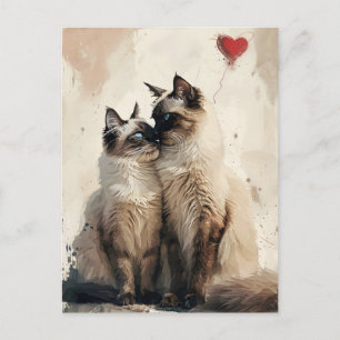 Postal El día de San Valentín de gatos birmanos