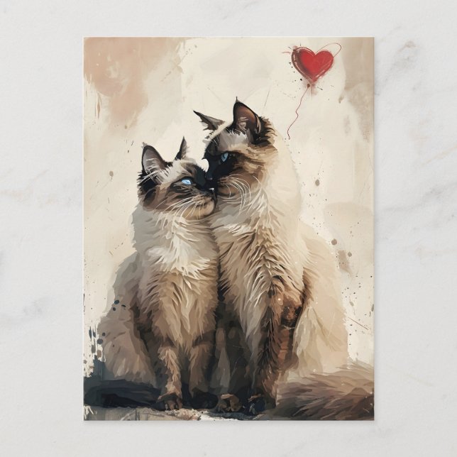 Postal El día de San Valentín de gatos birmanos (Anverso)