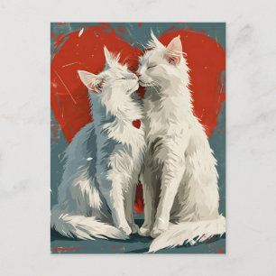 Postal El día de San Valentín de gatos blancos angora tur
