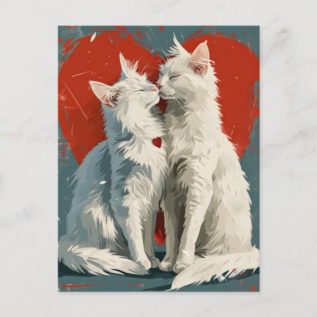 Postal El día de San Valentín de gatos blancos angora tur (Anverso)