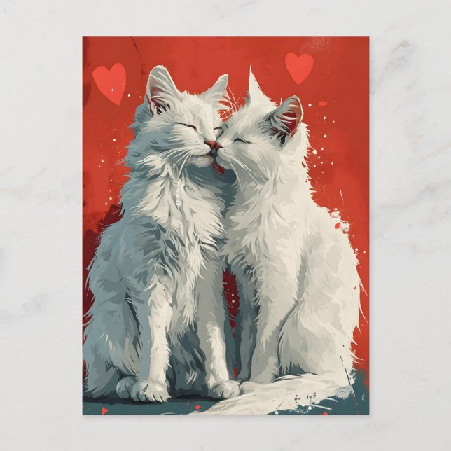 Postal El día de San Valentín de gatos blancos de Angora  (Anverso)