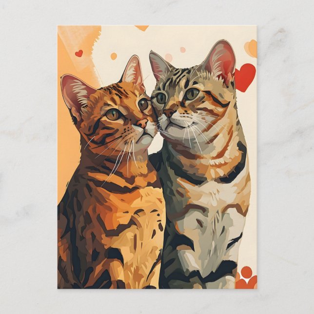 Postal El día de San Valentín de gatos de Bengala (Anverso)