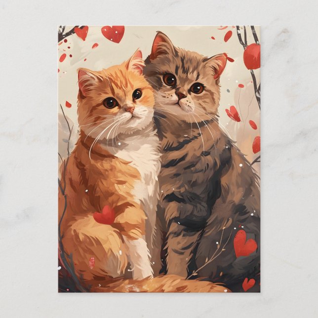 Postal El día de San Valentín de gatos doblados de Escoci (Anverso)