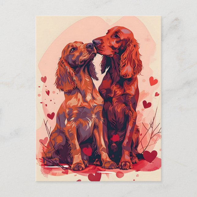 Postal El día de San Valentín de Irish Setter (Anverso)