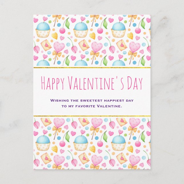 Postal El día de San Valentín de patrones de acuarela de  (Anverso)