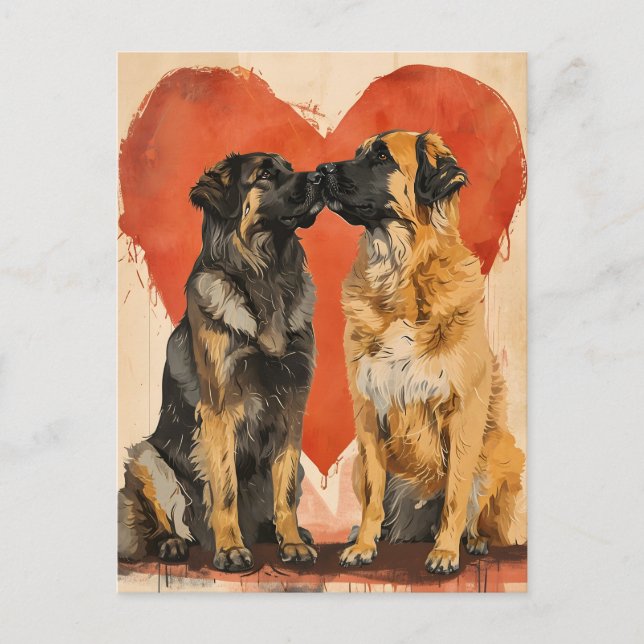 Postal El día de San Valentín de perros Leonberger (Anverso)