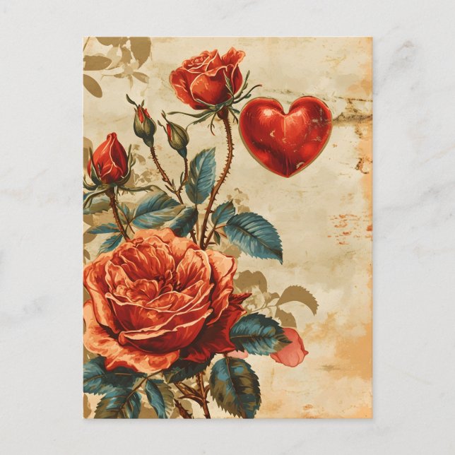 Postal El día de San Valentín de Rosas de época (Anverso)