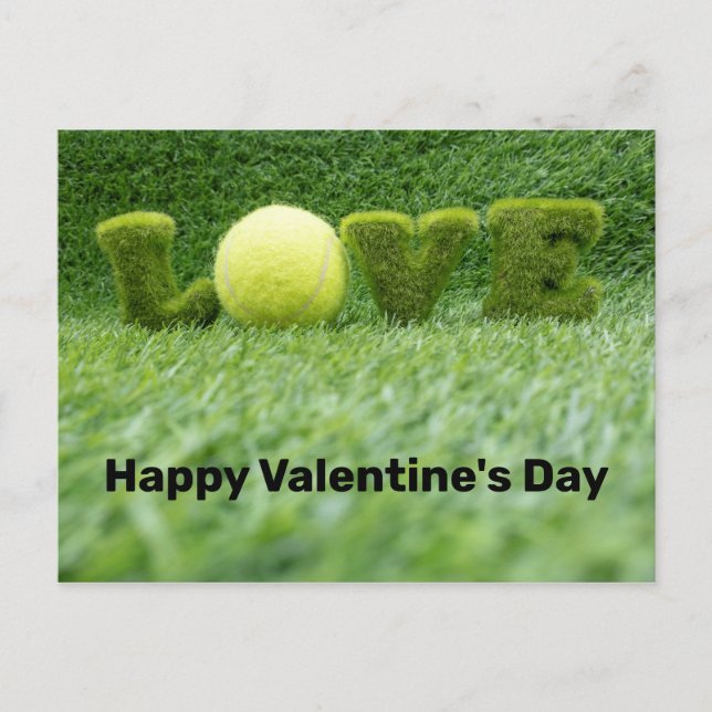 Postal El día de San Valentín de tenis con pelota, raquet (Anverso)