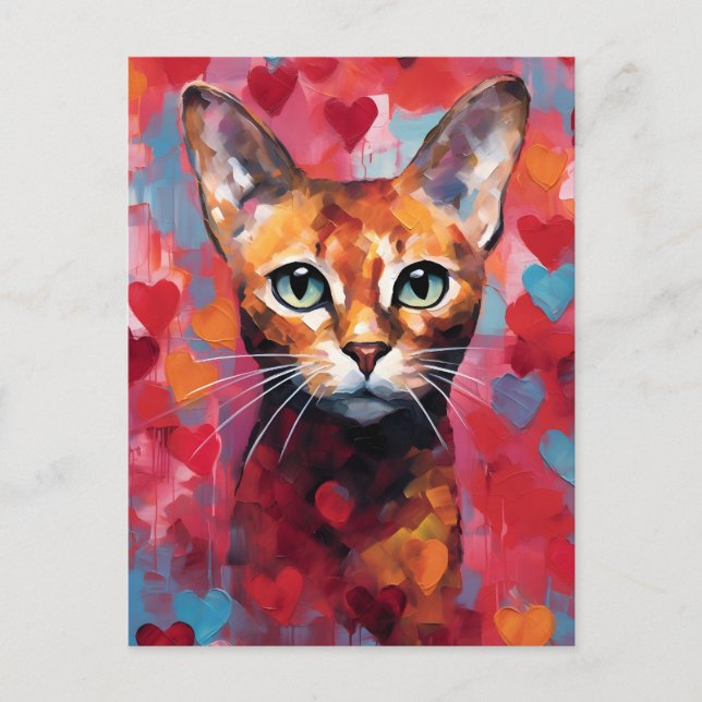 Postal El día de San Valentín del gato abisino (Anverso)