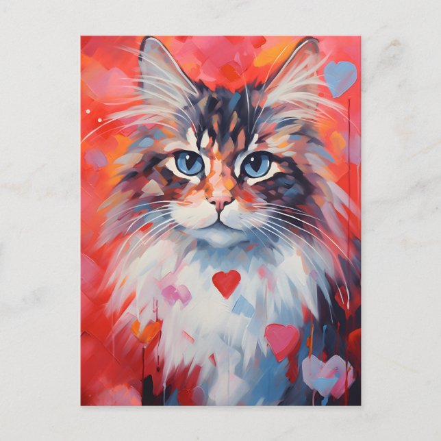 Postal El día de San Valentín del gato forestal de Norueg (Anverso)
