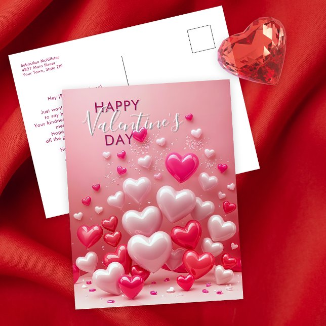 Postal El día de San Valentín Glossy Red and Pink Love He (Subido por el creador)