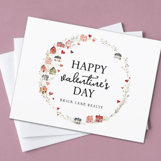 Postal El día de San Valentín Heart House Wreath Real Est