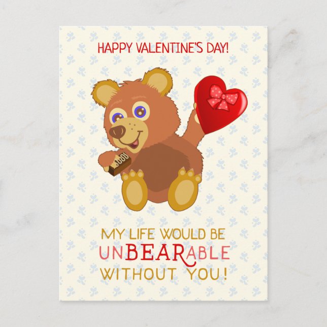 Postal El día de San Valentín Oso Insoportable Pun Funny (Anverso)