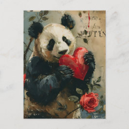 Postal El día de San Valentín Panda Vintage