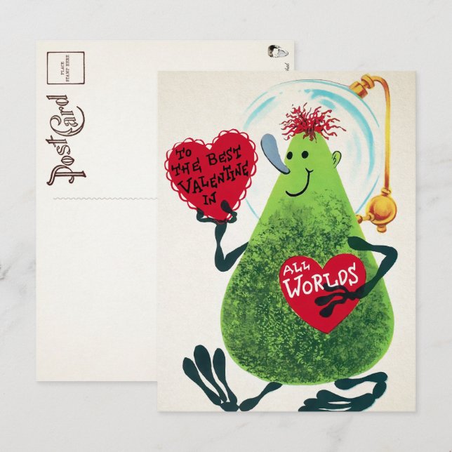 Postal El día de San Valentín retro alienígena (Anverso / Reverso)