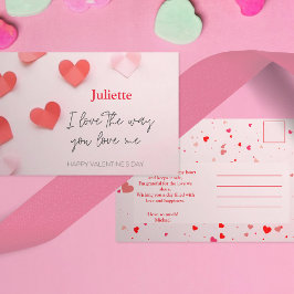 Postal El día de San Valentín Romántico de Corazón Rojo y