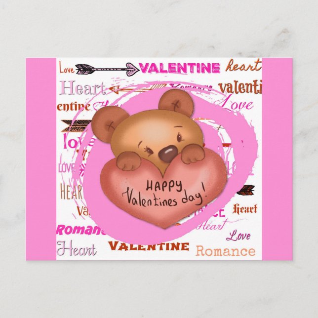 Postal El día de San Valentín rosa del oso Personalizado  (Anverso)