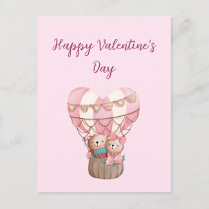 Postal El día de San Valentín rosa oso de peluche globo d