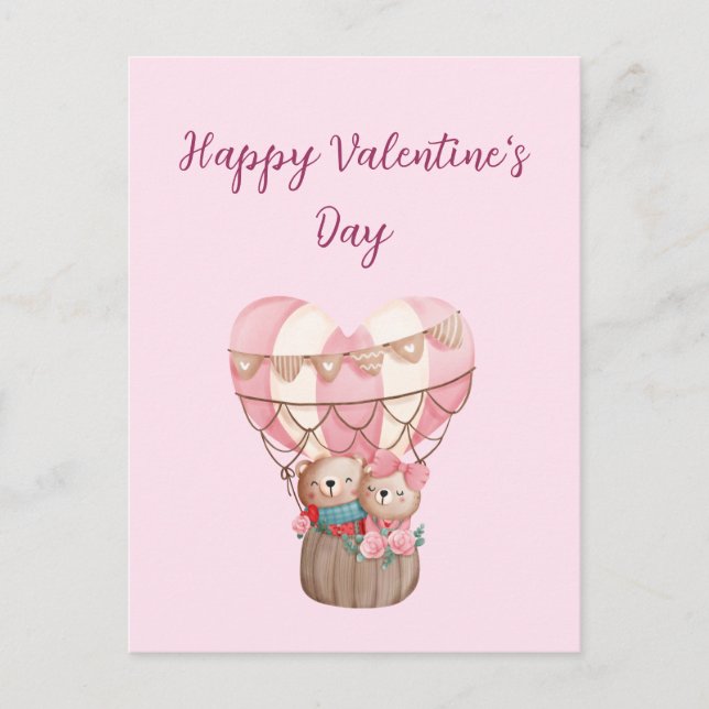 Postal El día de San Valentín rosa oso de peluche globo d (Anverso)