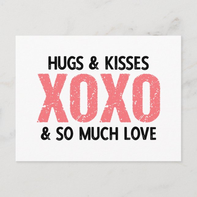 Postal El día de San Valentín XOXO de abrazos y besos (Anverso)