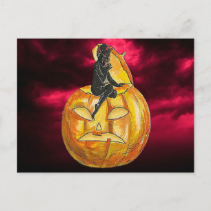 Postal El diablo negro vintage de Jack o' Lantern