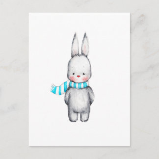 Postal El dibujo de un conejito lindo en la bufanda