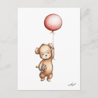 Postal El dibujo del oso de peluche con el globo y Flo