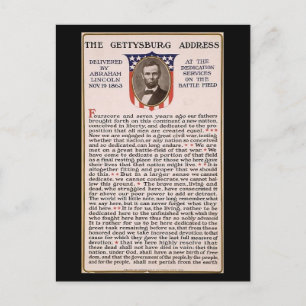 Postal El discurso de Gettysburg sobre el tema de la inau