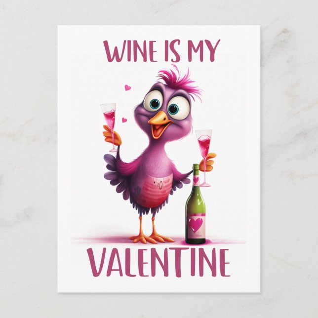 Postal El divertido vino de las aves es mi San Valentín (Anverso)