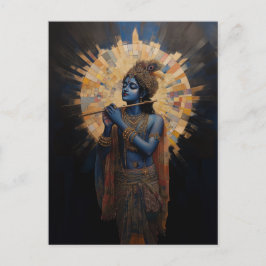 Postal El divino Señor Krishna tocando el Art Nouveau fla
